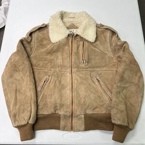 Berman's Suede Bomber Jacket Women‎ 10 Tan Sherpa Lined Leather Flight Coat G2